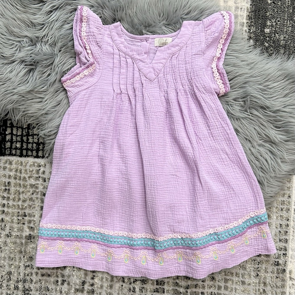 Peek Girls Dress SZ 10 Pastel Floral Crochet Vneck Sleeveless Embroidered Design